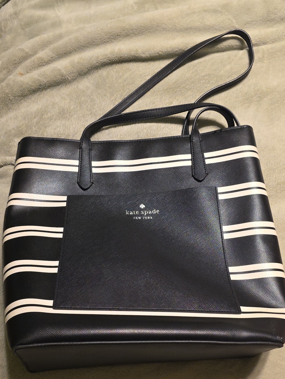 kate spade Black and White Striped Leather Tote